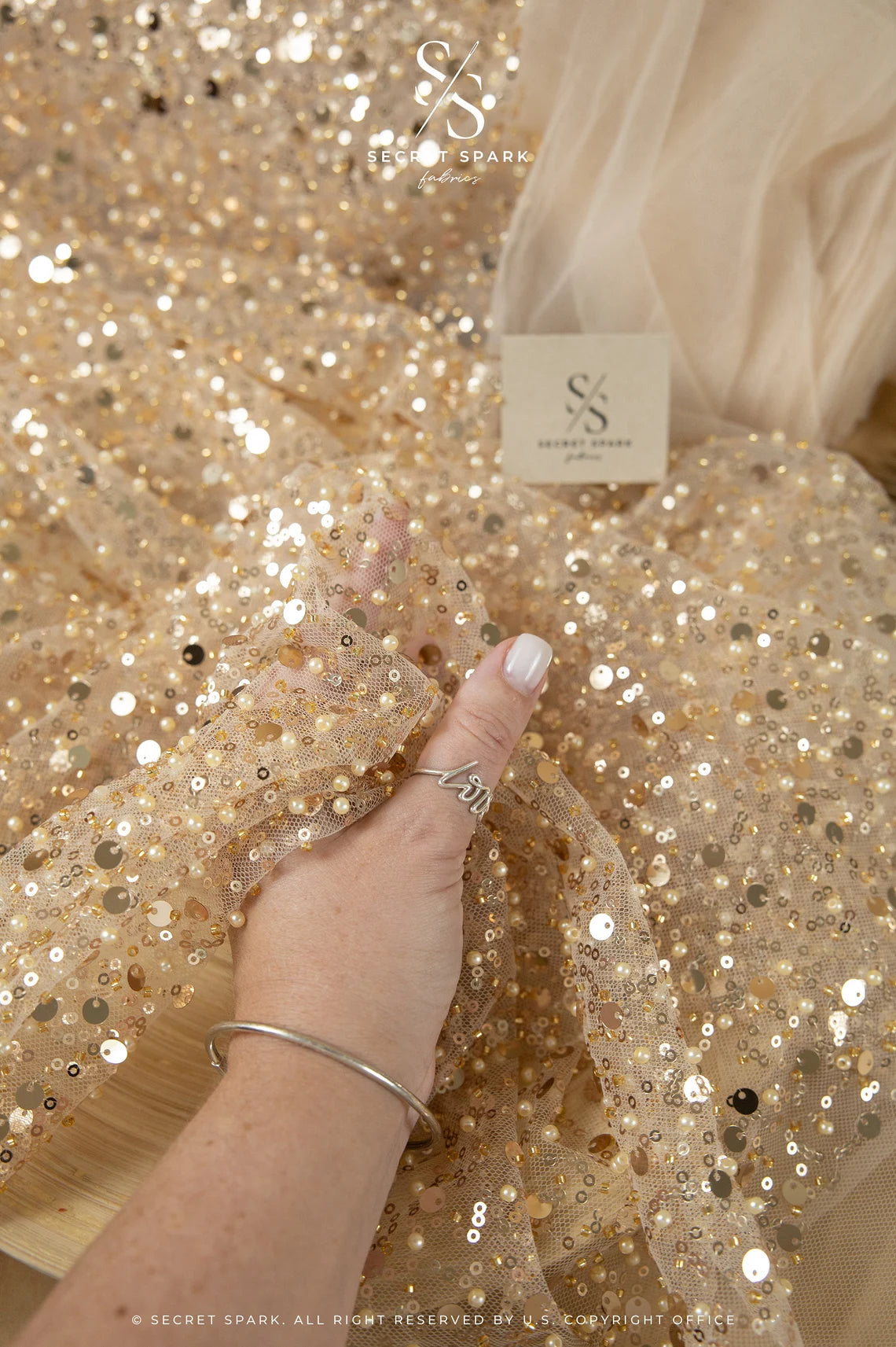 Shop Champagne Beaded Mesh Premium Quality for Wedding Events