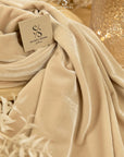 Rich - Champagne Stretch Velvet Fabric by the Yard -- 4-Way Stretch Velour Material for Upholstery, Drapes, Costumes & Luxe Bridal Sewing