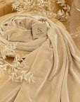 Rich - Champagne Stretch Velvet Fabric by the Yard -- 4-Way Stretch Velour Material for Upholstery, Drapes, Costumes & Luxe Bridal Sewing