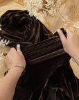 Rich - Chocolate Stretch Velvet Fabric -- Premium Deep Brown 4-Way Velour for Gowns, Stage Costumes, Drapes, Jackets
