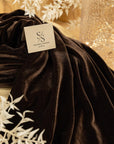 Rich - Chocolate Stretch Velvet Fabric -- Premium Deep Brown 4-Way Velour for Gowns, Stage Costumes, Drapes, Jackets