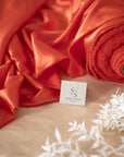 Iconic Silky Satin - Cinnabar Color Hi Quality Fabric, 1 Way Stretch Satin for Pillows, Sheets, Ladies Clothing, As Evening Wear