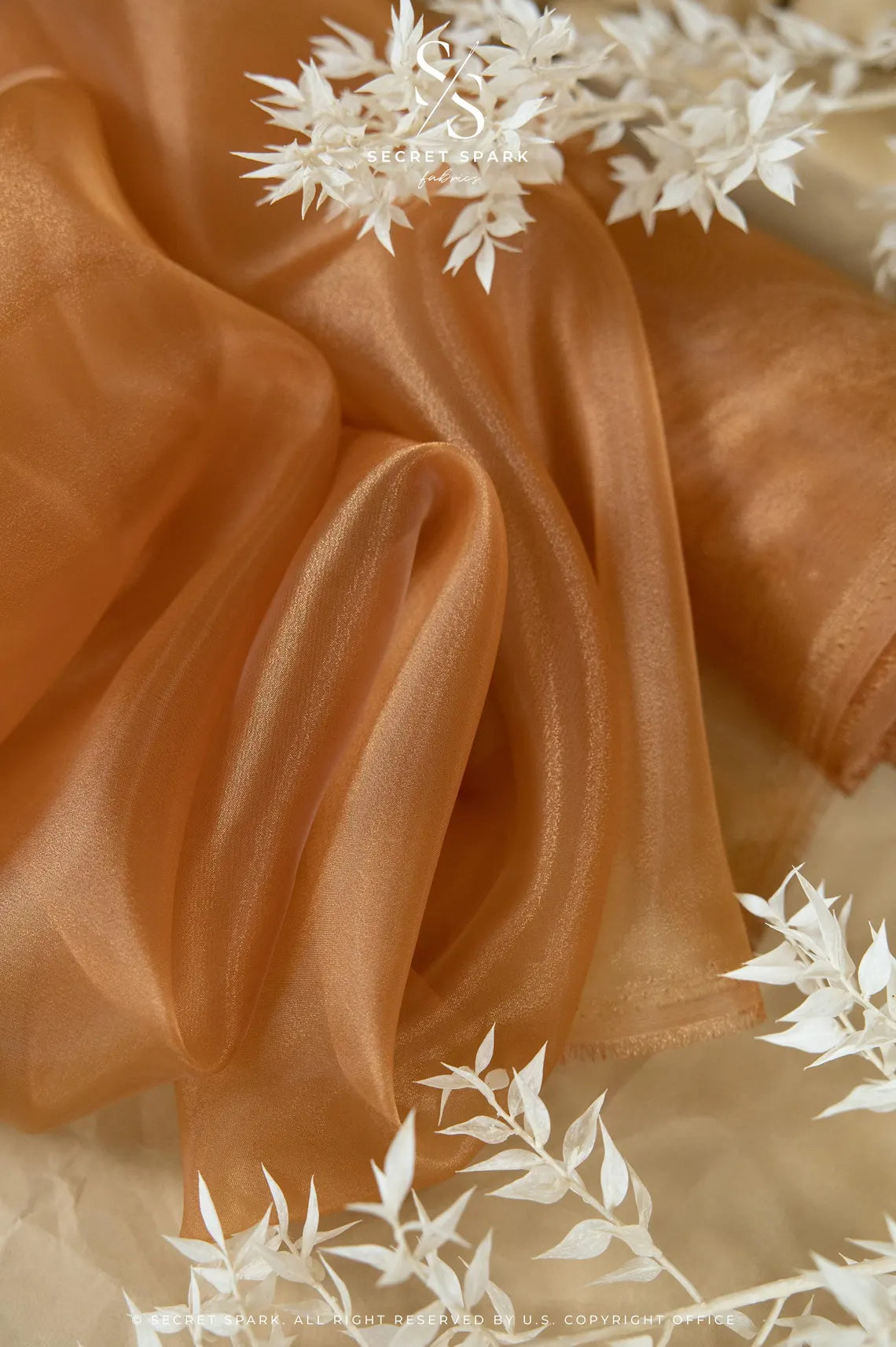 Glimmer Crystal Organza - Cinnamon Color Sheer High-Quality Crystal Fabric by the Yard for Dance Costumes, Event Decor, Table Runners