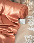 Iconic Silky Satin - Copper Coin Color Soft Premium Charmeuse Fabric One Way Stretch for Autumn Collection, Metallic Fashion, Evening Wear DIY