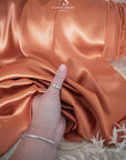 Iconic Silky Satin - Copper Coin Color Soft Premium Charmeuse Fabric One Way Stretch for Autumn Collection, Metallic Fashion, Evening Wear DIY