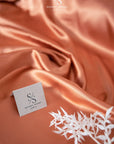 Iconic Silky Satin - Copper Coin Color Soft Premium Charmeuse Fabric One Way Stretch for Autumn Collection, Metallic Fashion, Evening Wear DIY