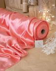 Iconic Silky Satin - Coral Pink Color Charmeuse Fabric 1 Way Stretch, Soft Satin Fabric for Women's Slips, Crafts, Ties, Handkerchiefs
