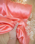 Iconic Silky Satin - Coral Pink Color Charmeuse Fabric 1 Way Stretch, Soft Satin Fabric for Women's Slips, Crafts, Ties, Handkerchiefs