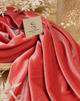 Rich - Coral Stretch Velvet Fabric - Vibrant 4-Way Velour with Soft Touch for Gowns, Costumes, Pillows, Decor