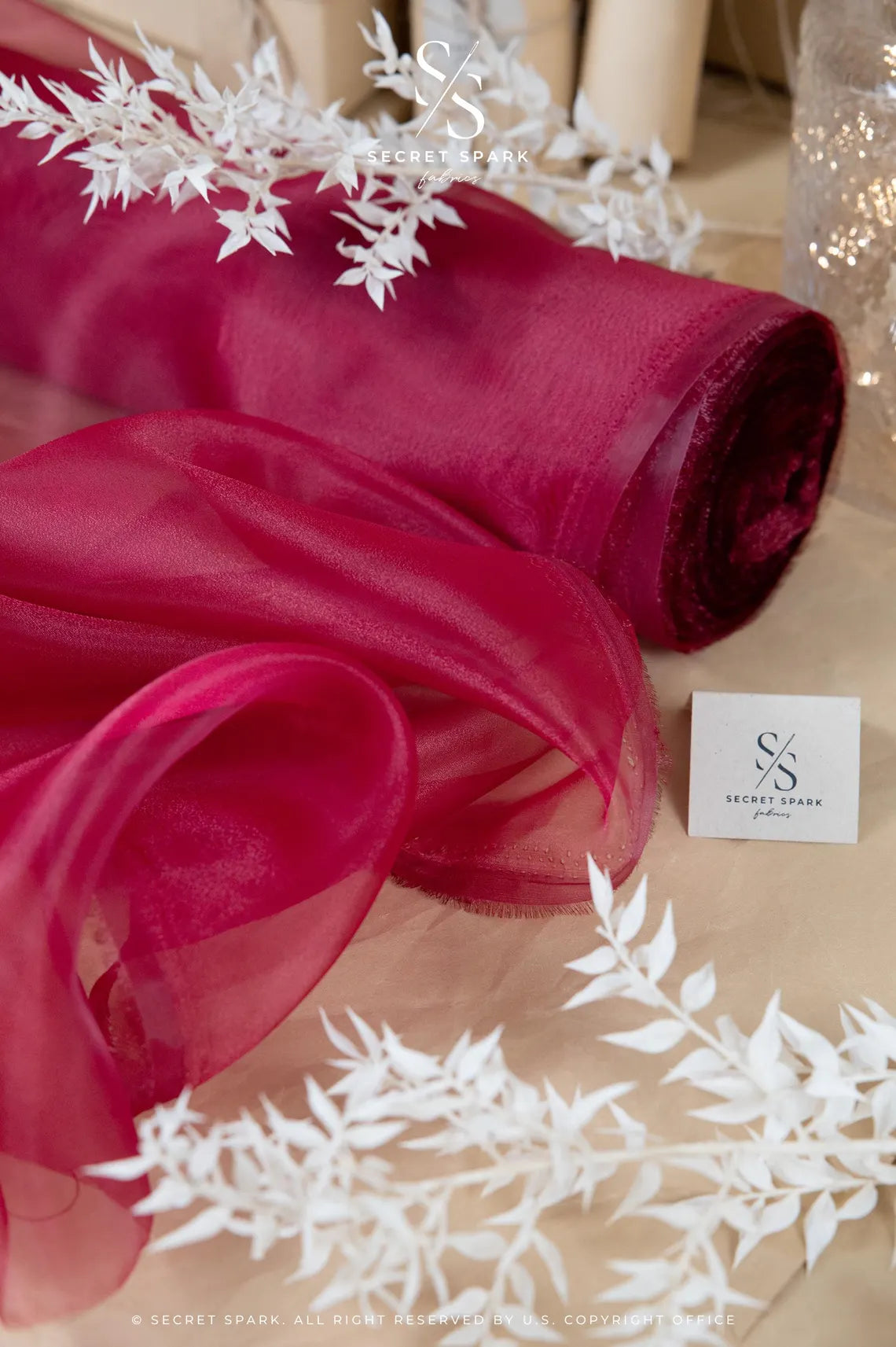 Glimmer Crystal Organza - Cranberry Color Sparkle Crystal Sheer Fabric by the Yard for Evening Gowns, Dance Costumes, Event Decor