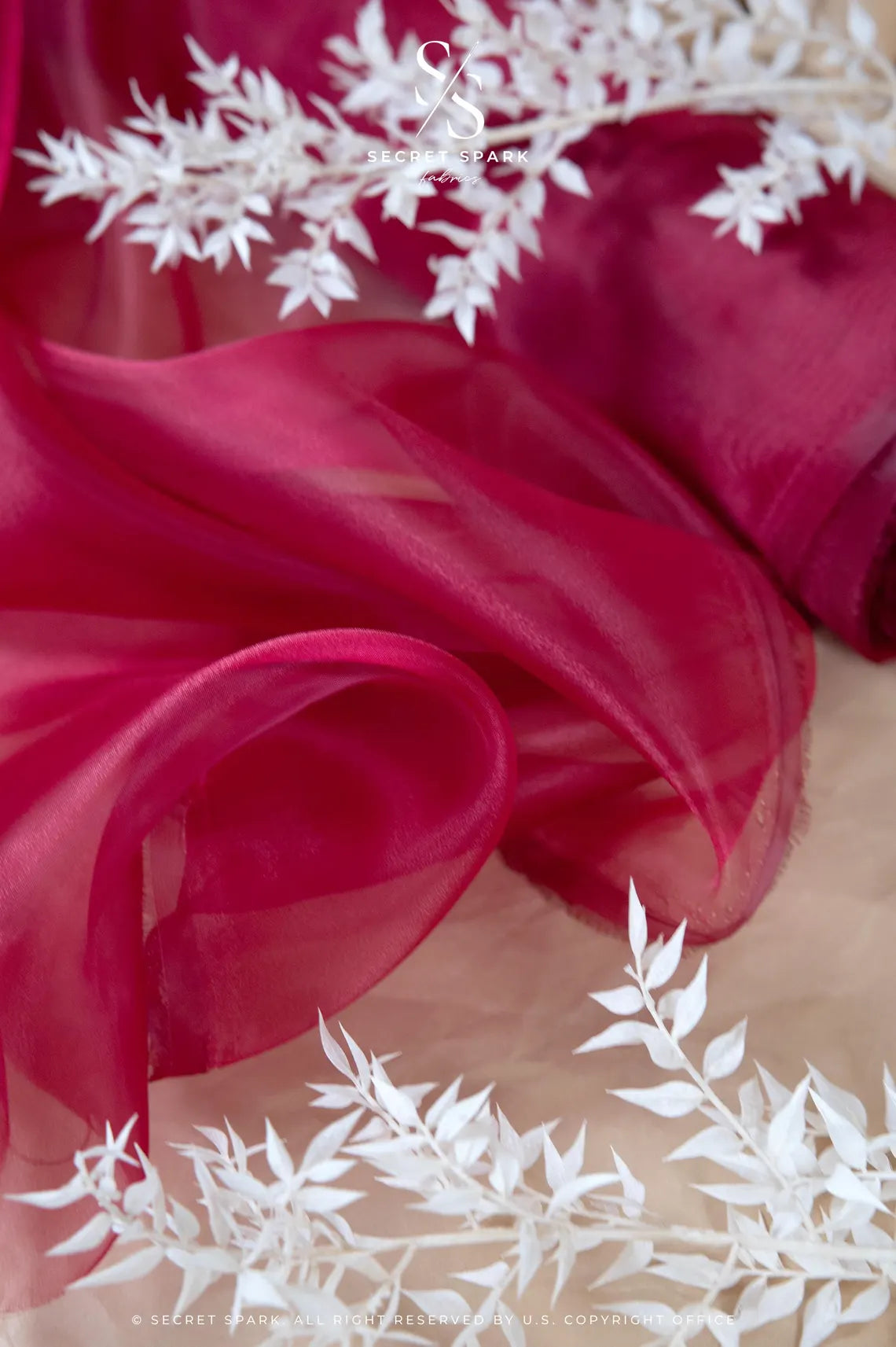 Glimmer Crystal Organza - Cranberry Color Sparkle Crystal Sheer Fabric by the Yard for Evening Gowns, Dance Costumes, Event Decor