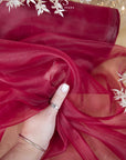 Glimmer Crystal Organza - Cranberry Color Sparkle Crystal Sheer Fabric by the Yard for Evening Gowns, Dance Costumes, Event Decor