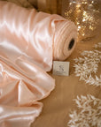 Iconic Silky Satin - Creamy Peach Color Premium Charmeuse Fabric, One Way Stretch, Satin Fabric for Wedding and Evening Dresses, Decor