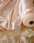 Iconic Silky Satin - Creamy Peach Color Premium Charmeuse Fabric, One Way Stretch, Satin Fabric for Wedding and Evening Dresses, Decor