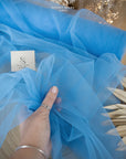 Clouds Tulle 59" - Curious Blue Color Delicate Soft Fabric by the Yard, Premium Tulle Mesh Material, for Baby Showers, Kids Decor and Party Events