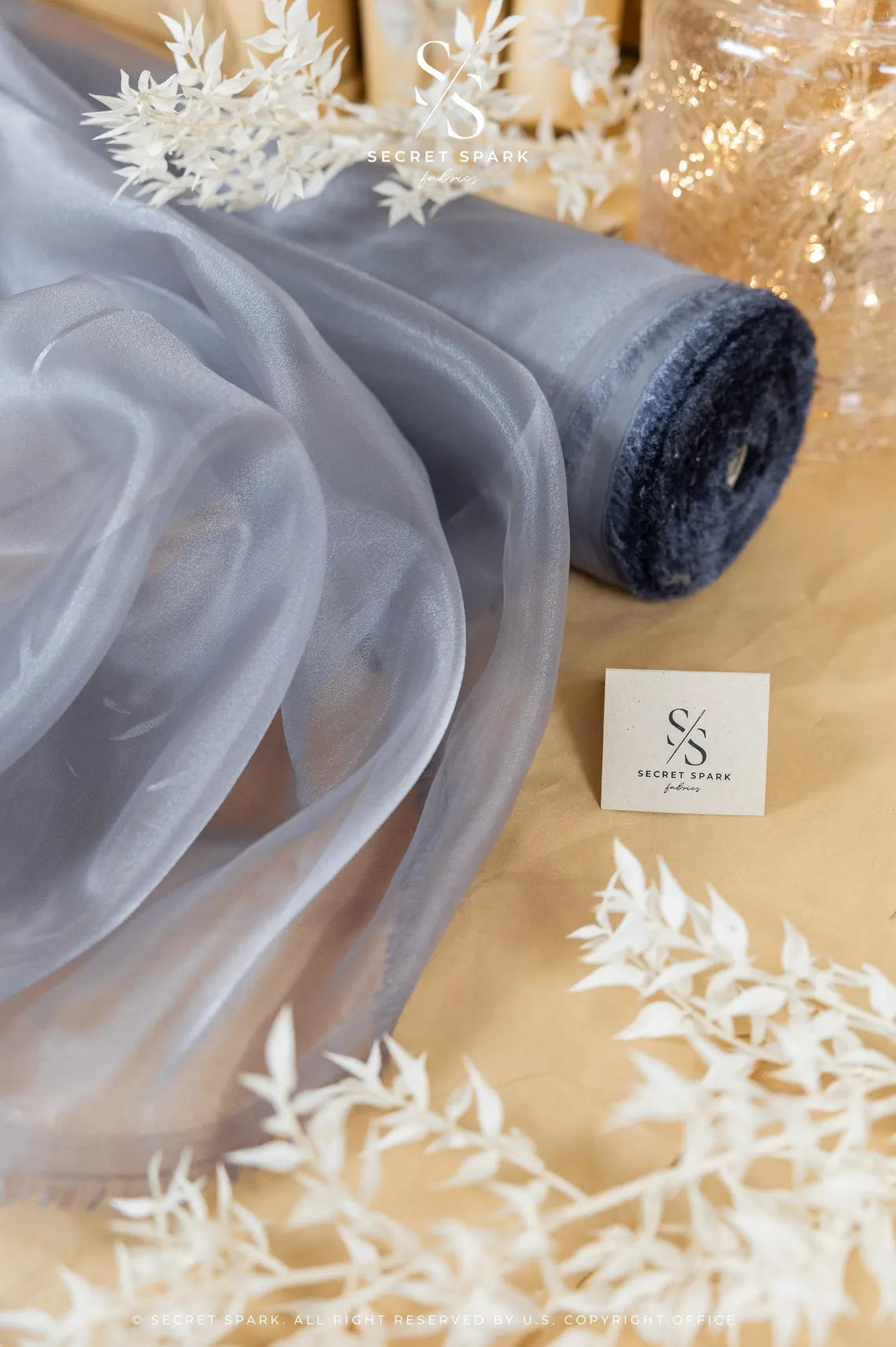 Glimmer Crystal Organza - Dark Gray Color Sheer Crystal Fabric by the Yard for Evening Gowns, Dance Costumes, Formal Wear 60" Wide