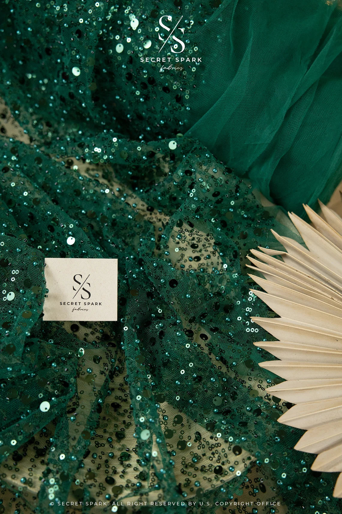 Starlight - Dark Green Heavy Beaded & Sequin Mesh Fabric, Premium Material by the Yard with Pearl Details for Evening Gowns & Special Events Starlight - Dark Green Heavy Beaded & Sequin Mesh Fabric, Premium Material by the Yard with Pearl Details for Evening Gowns & Special Events