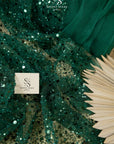 Starlight - Dark Green Heavy Beaded & Sequin Mesh Fabric, Premium Material by the Yard with Pearl Details for Evening Gowns & Special Events