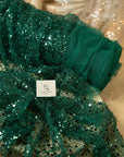 Starlight - Dark Green Heavy Beaded & Sequin Mesh Fabric, Premium Material by the Yard with Pearl Details for Evening Gowns & Special Events