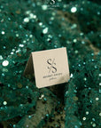 Starlight - Dark Green Heavy Beaded & Sequin Mesh Fabric, Premium Material by the Yard with Pearl Details for Evening Gowns & Special Events