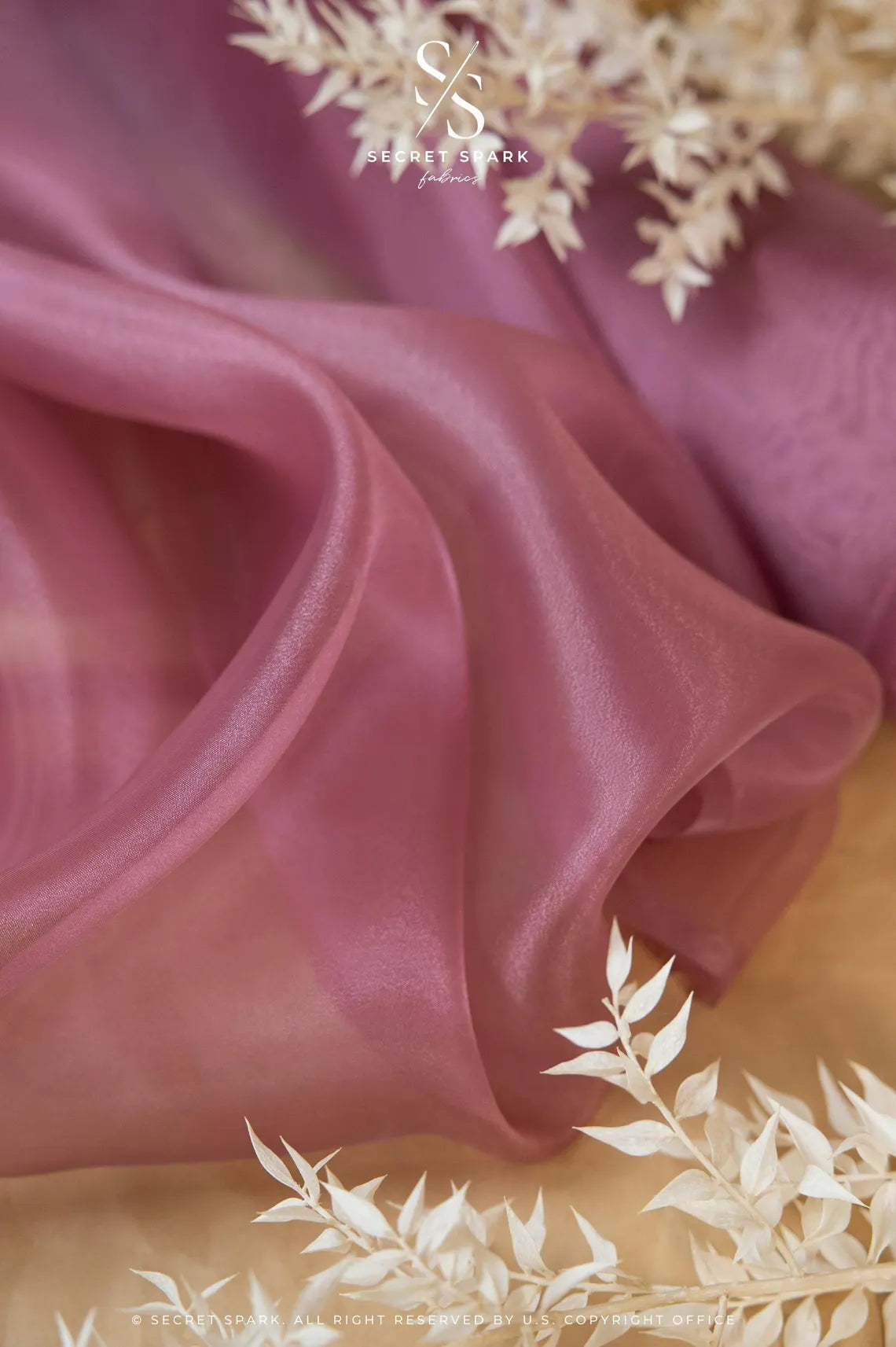 Glimmer Crystal Organza - Dark Mauve Color Premium Crystal Fabric by the Yard for Evening Gowns, Wedding Decor, Dance Costumes