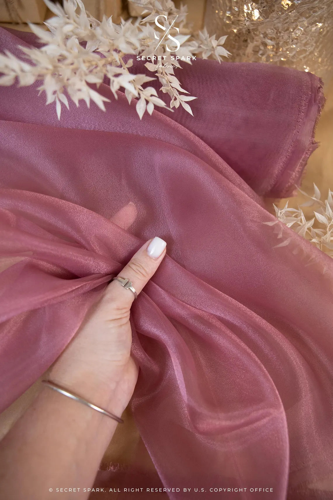 Glimmer Crystal Organza - Dark Mauve Color Premium Crystal Fabric by the Yard for Evening Gowns, Wedding Decor, Dance Costumes