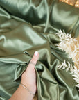 Iconic Silky Satin - Dark Olive Green Color Soft Silky Satin Charmeuse Fabric 1 Way Stretch, Soft Satin for Women's Slips, Crafts, Ties, Handkerchiefs DIY