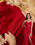 Grace - Dark Red Crepe Stretch Fabric for Formal Dresses and Interior Decor, Heavyweight Twill Material by the Yard for Tailoring, Drapes, and Cushion Covers