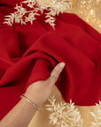 Grace - Dark Red Crepe Stretch Fabric for Formal Dresses and Interior Decor, Heavyweight Twill Material by the Yard for Tailoring, Drapes, and Cushion Covers