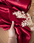 Iconic Silky Satin - Dark Red Color Soft Silky Satin Fabric, 1 Way Stretch for Multipurpose, Red Material for Table Runners, Crafts, Pajamas, Dress making