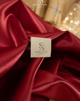 Amore - Dark Red Glossy Sturdy Satin Fabric, Elegant Non-Stretch Shiny Material for Men's Ties, Evening Gowns, Hair Accessories, Drapery