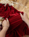 Rich - Dark Red Stretch Velvet Fabric by the Yard - 4-Way Velour Smooth Drape and Rich Color for Dresses, Costumes