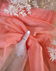 Glimmer Crystal Organza - Deep Coral Color Sheer Crystal Twinkle Fabric by the Yard for Summer Fashion, Dance Costumes, Event Decor