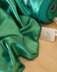 Iconic Silky Satin - Deep Jade Color Silky Satin Airy & Light Weight Fabric, One Way Stretch Soft Satin Material for Cosplay, Scarf, Hair Ties, Scrunchies