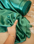 Iconic Silky Satin - Deep Jade Color Silky Satin Airy & Light Weight Fabric, One Way Stretch Soft Satin Material for Cosplay, Scarf, Hair Ties, Scrunchies