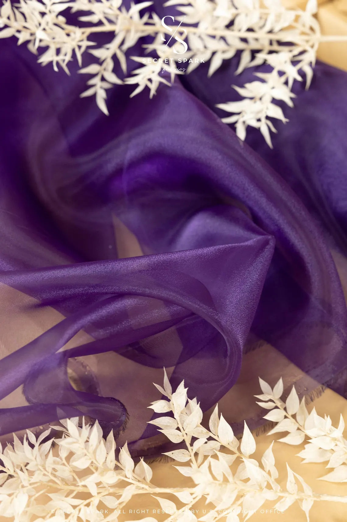 Glimmer Crystal Organza - Deep Purple Color High-Quality Crystal Fabric by the Yard for Evening Gowns, Dance Costumes, Event Decor