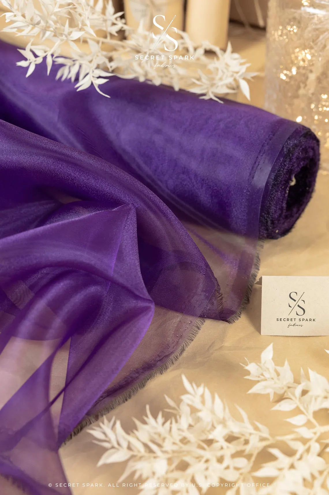 Glimmer Crystal Organza - Deep Purple Color High-Quality Crystal Fabric by the Yard for Evening Gowns, Dance Costumes, Event Decor