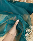 Glimmer Crystal Organza - Deep Teal Color Sheer Crystal Fabric by the Yard for Evening Gowns, Dance Costumes, Event Decor 59" wide