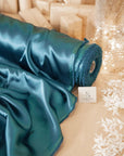 Iconic Silky Satin - Deep Teal Color Airy & Light Weight Fabric, One Way Stretch Soft Satin Material for Cosplay, Scarf, Hair Ties, Scrunchies