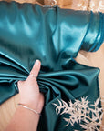 Iconic Silky Satin - Deep Teal Color Airy & Light Weight Fabric, One Way Stretch Soft Satin Material for Cosplay, Scarf, Hair Ties, Scrunchies