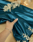 Amore - Deep Teal Glossy Satin Fabric, Dense Non-Stretch Stiff Material for Evening Gowns, Clutch Bags, Curtain Linings, Sashes