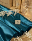 Amore - Deep Teal Glossy Satin Fabric, Dense Non-Stretch Stiff Material for Evening Gowns, Clutch Bags, Curtain Linings, Sashes