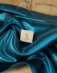 Amore - Deep Teal Glossy Satin Fabric, Dense Non-Stretch Stiff Material for Evening Gowns, Clutch Bags, Curtain Linings, Sashes