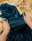 Rich - Deep Teal Stretch Velvet Fabric - Dramatic 4-Way Blue-Green Velour for Capes, Curtains, Theater Costumes, Pillows