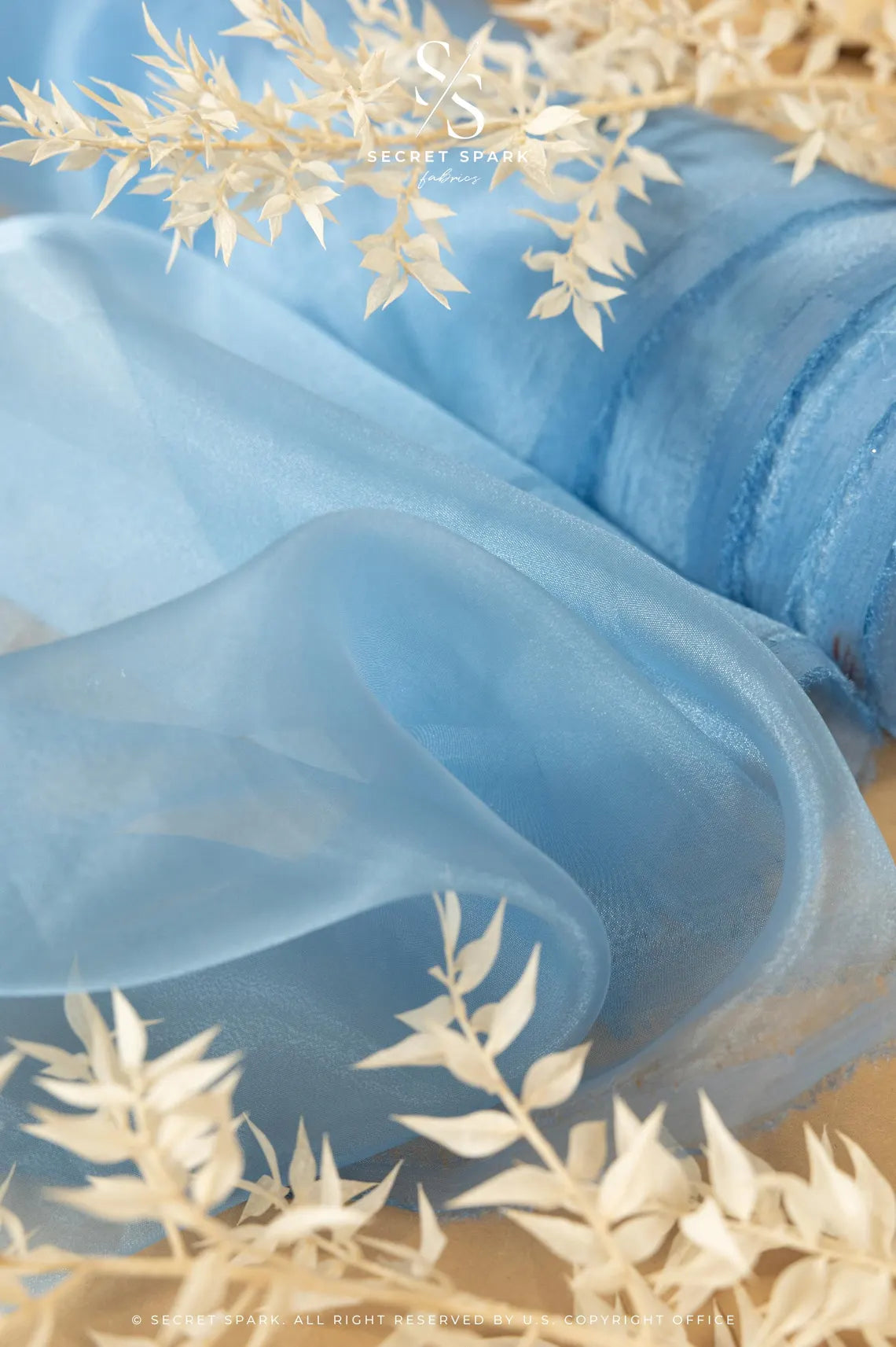 Glimmer Crystal Organza - Dusk Blue Color Sheer High-Quality Crystal Fabric by the Yard, See Through Shiny Fabric for Evening Gowns, Event Decor