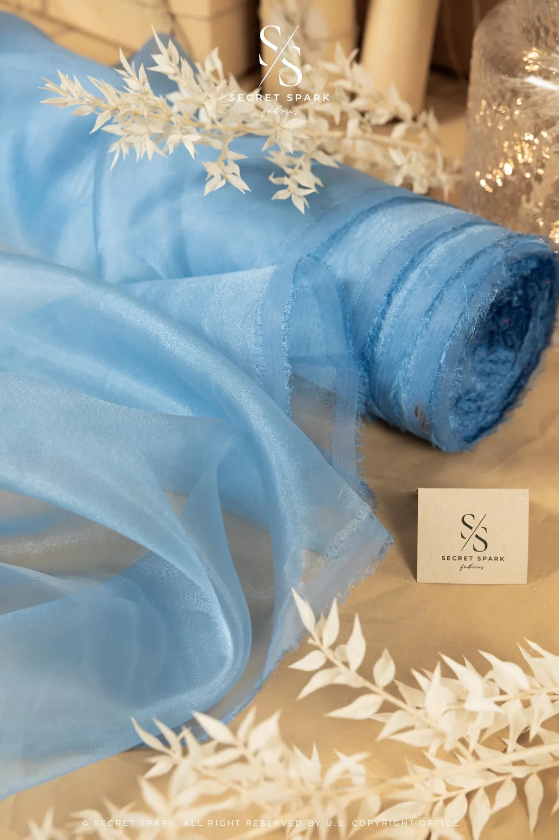 Glimmer Crystal Organza - Dusk Blue Color Sheer High-Quality Crystal Fabric by the Yard, See Through Shiny Fabric for Evening Gowns, Event Decor