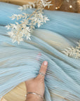 Micro Pleated - Dusty Blue Quality Fabric by the Yard, Handmade Textured Tulle Mesh with Delicate Accordion Pleats for Dresses, Evening Wear