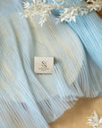 Micro Pleated - Dusty Blue Quality Fabric by the Yard, Handmade Textured Tulle Mesh with Delicate Accordion Pleats for Dresses, Evening Wear