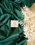 Iconic Silky Satin - Emerald Green Color Premium Quality Fabric, One Way Stretch Satin for Multipurpose, Table Runners, Evening Gowns, Dress making