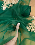 Glimmer Crystal Organza - Emerald Color Sheer High-Quality Crystal Fabric by the Yard, See Through Shiny Fabric for Evening Gowns, Decor